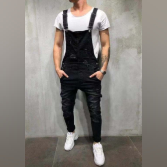 Men's Distressed Denim Overalls - Picture 2 of 4